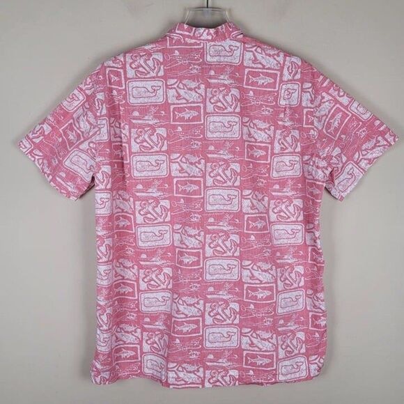 Vineyard Vines Size S Oversized Hawaiian Short Sleeve Button Up Shirt Red Pink - Picture 3 of 11